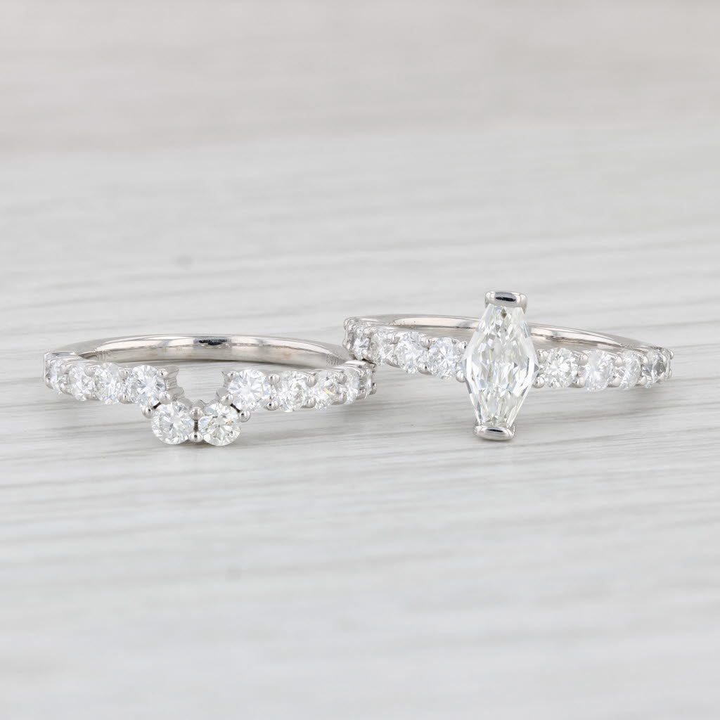 Light Gray 1.83ctw Diamond Engagement Ring Wedding Band Bridal Set 18k White Gold GIA