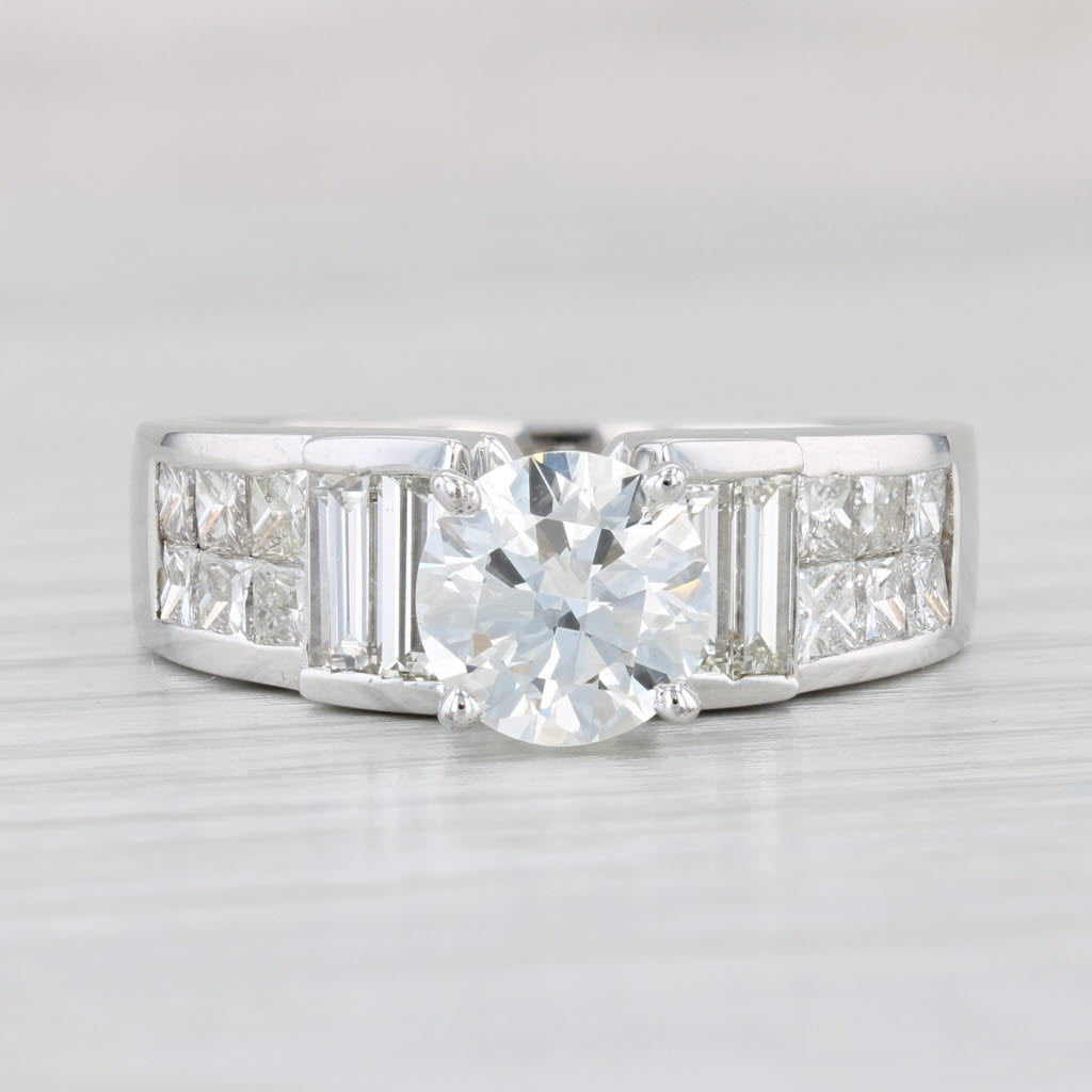 Light Gray 3.45ctw Round Diamond Engagement Ring 18k White Gold Size 8.25 GIA