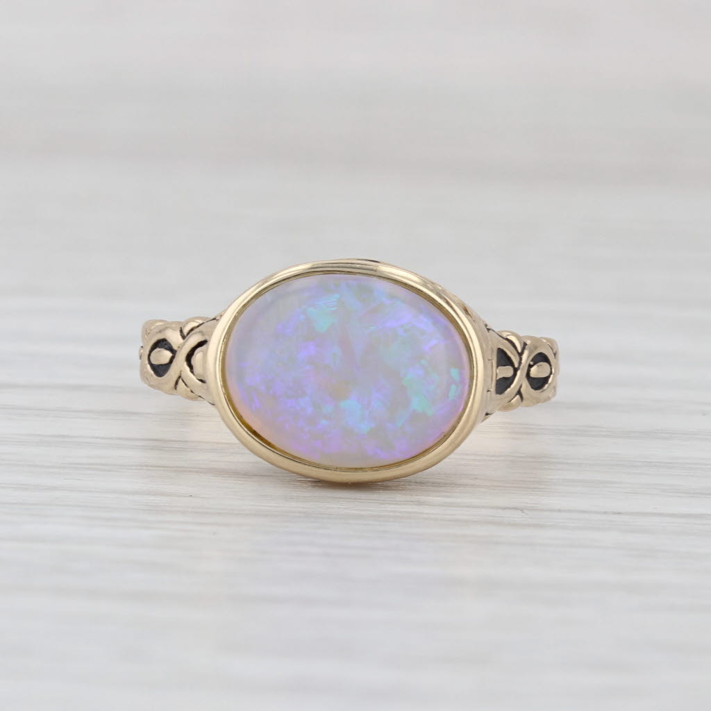 Vintage Opal Snuff Poison Ring 14k Yellow Gold Size 9 Oval Cabochon Solitaire