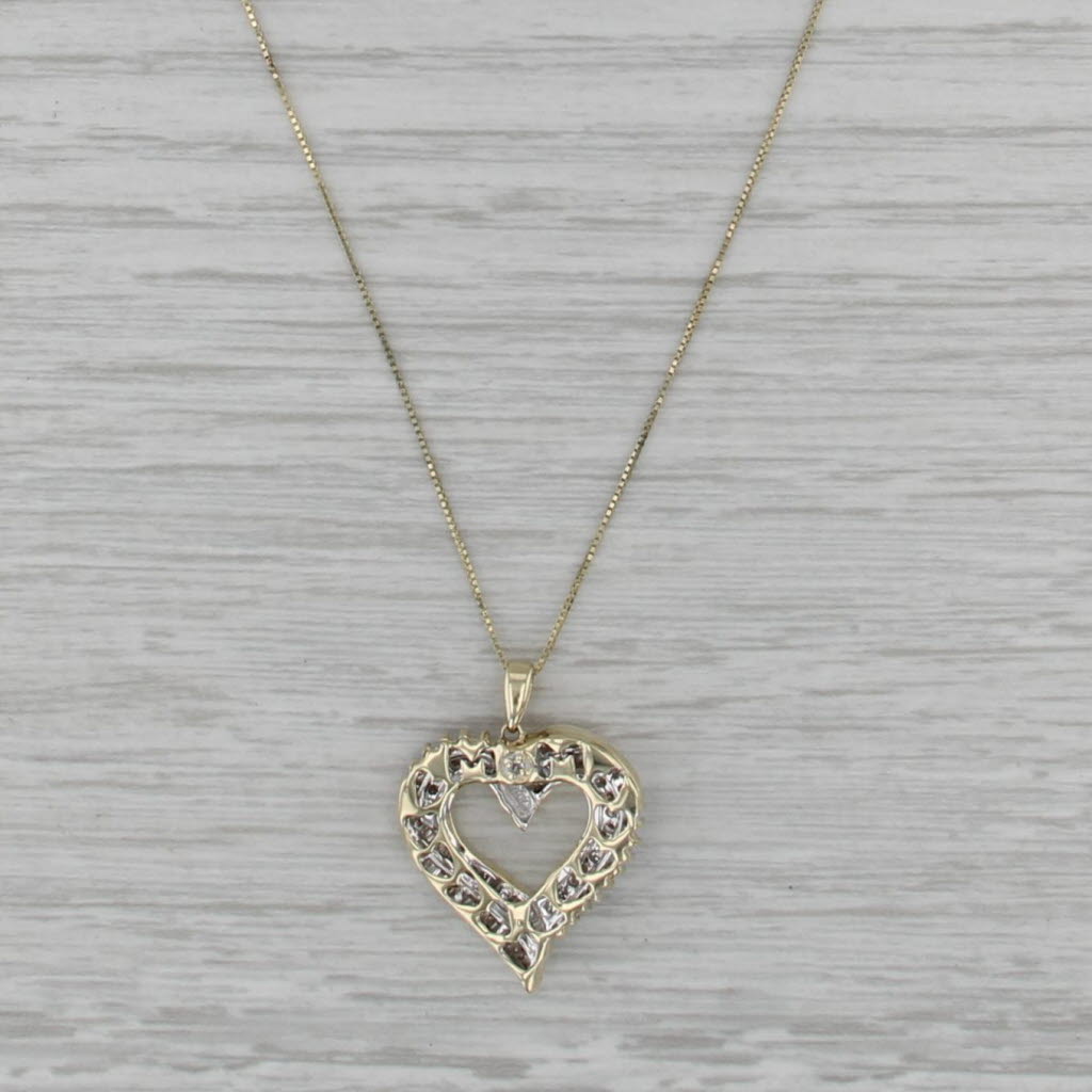 0.31ctw Diamond Open Heart Pendant Necklace 10k Yellow Gold 18" Box Chain