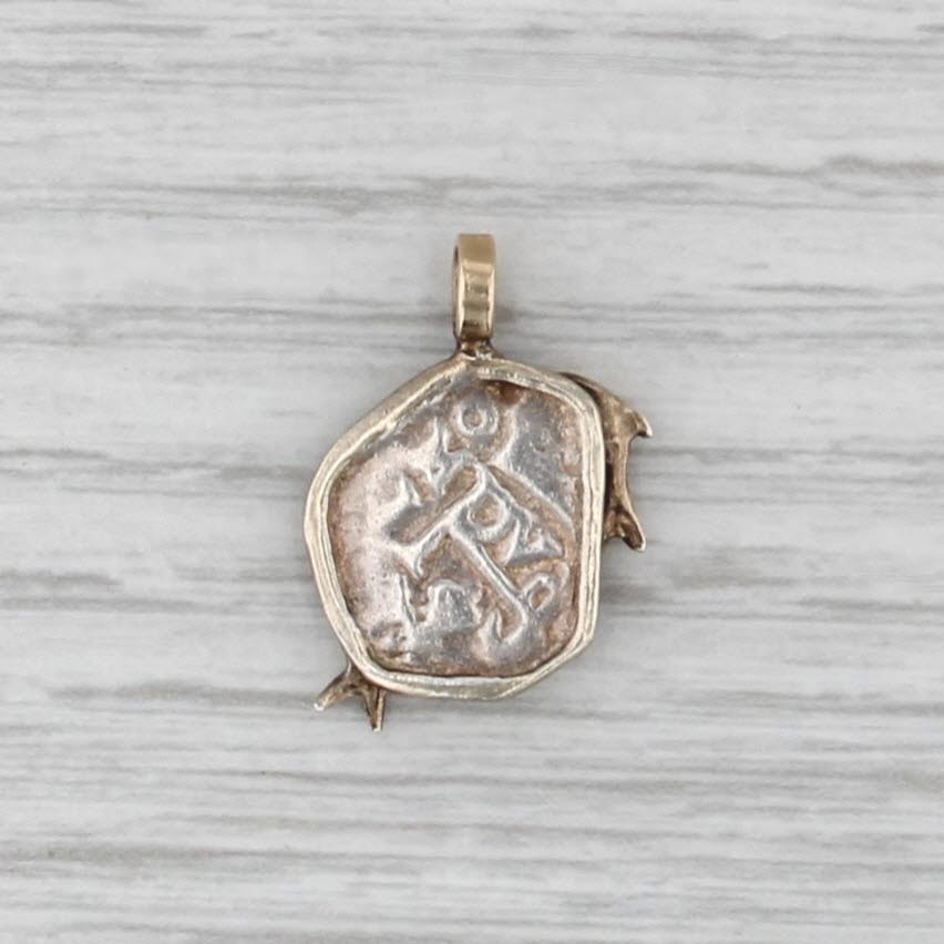 Ancient Treasure Coin Copy Dolphin Frame Pendant Sterling Silver Gold Plated