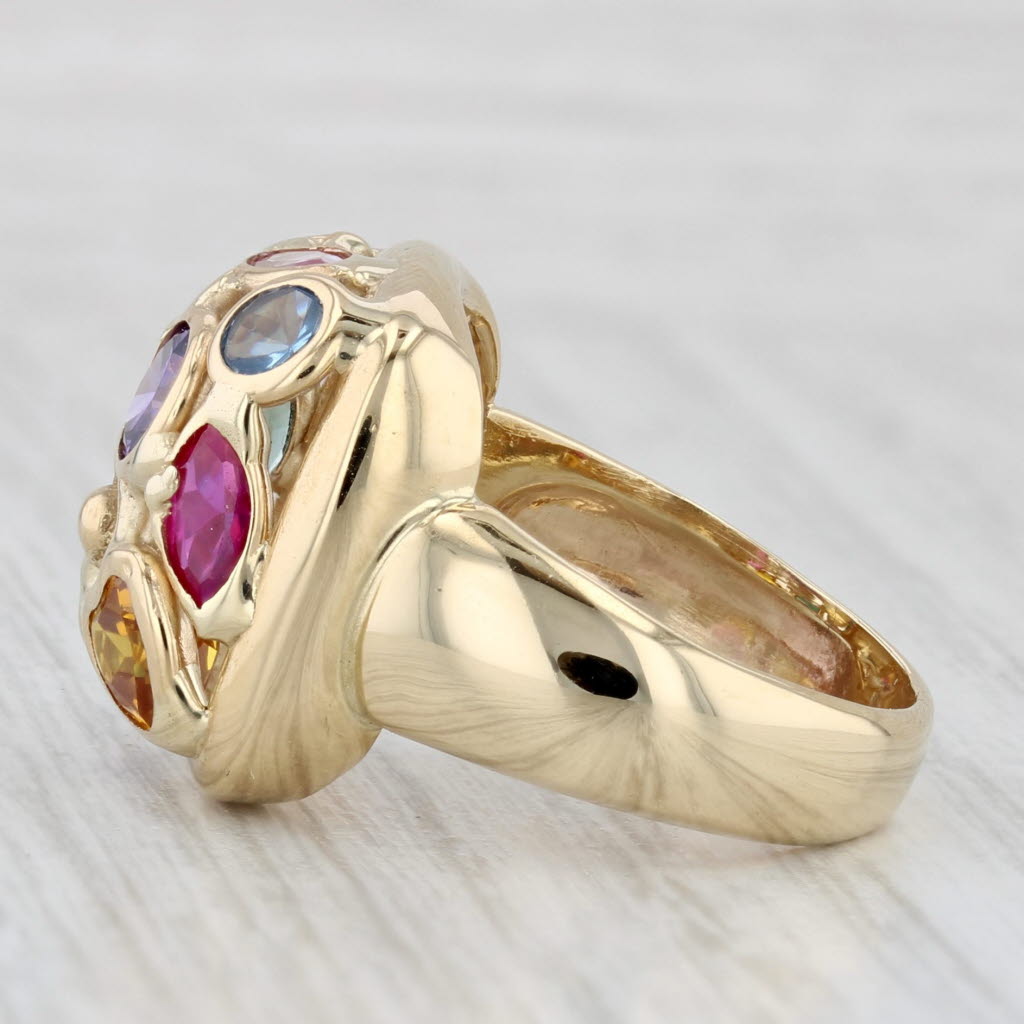 Light Gray Gemstone Ring 14k Gold Cubic Zirconia Lab Created Ruby Spinal Sapphire