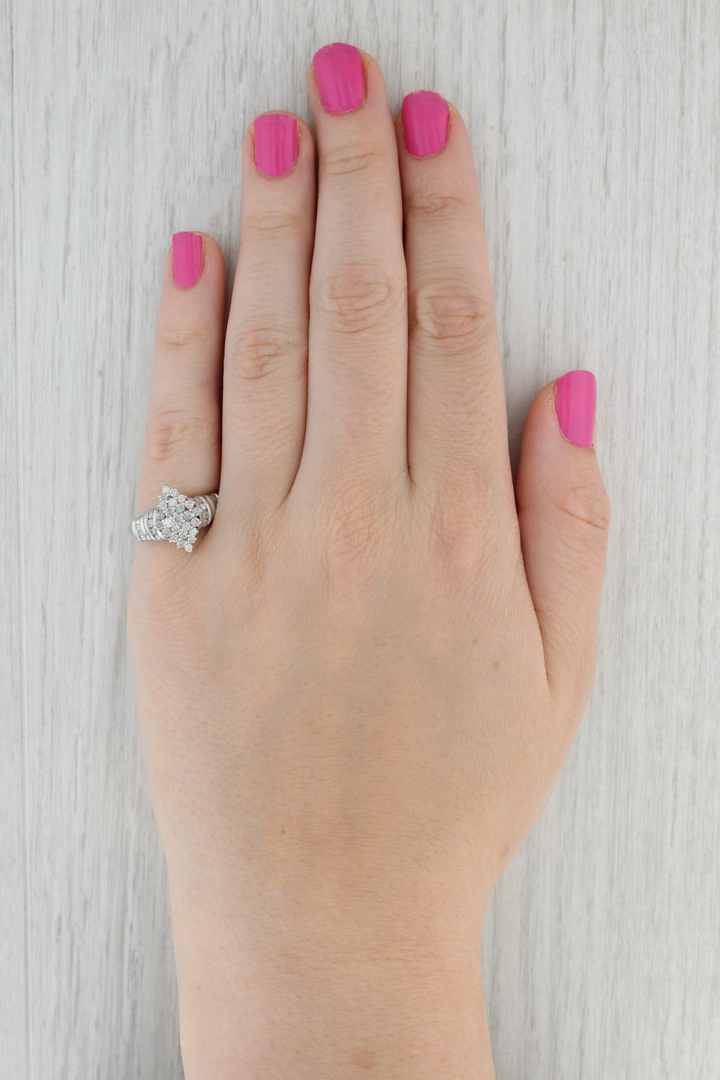 Gray 0.75ctw Diamond Cluster Ring 10k White Gold Size 6.75 Engagement