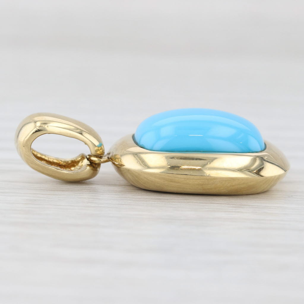 Light Gray Turquoise Cushion Cabochon Solitaire Pendant 18k Yellow Gold
