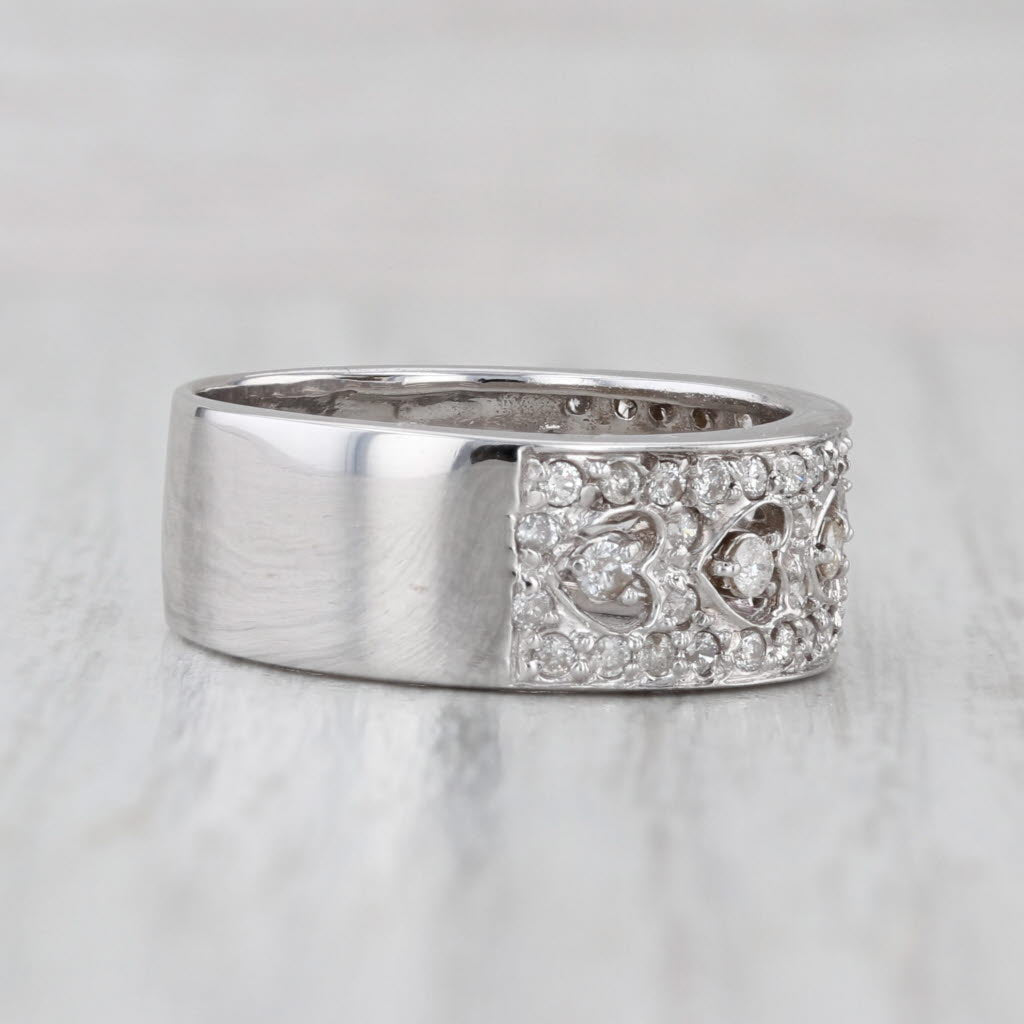 0.70ctw Diamond Heart Pattern Ring 14k White Gold Size 8.25 Anniversary Band