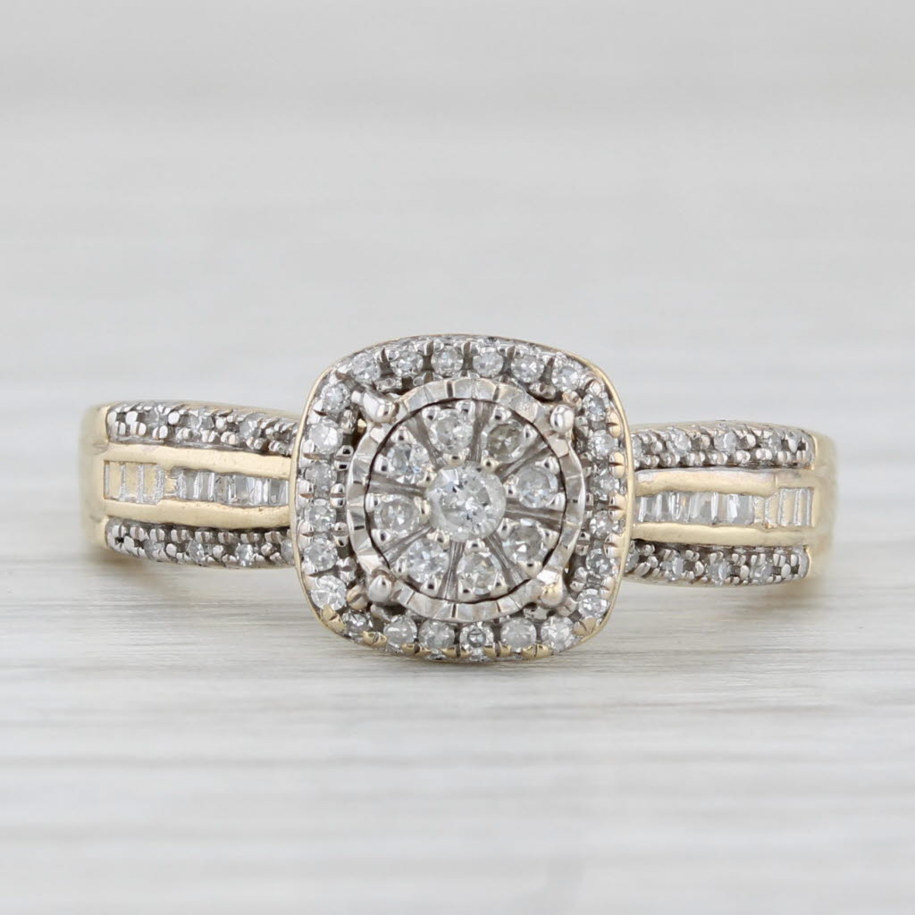 Light Gray 0.16ctw Diamond Halo Engagement Ring 10k Yellow Gold Size 7