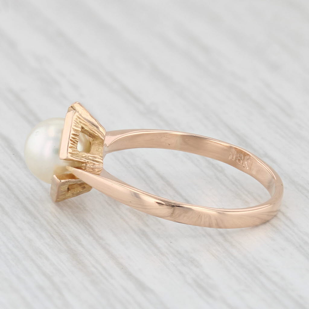 Light Gray Cultured Pearl Solitaire Ring 18k Rose Gold Size 6