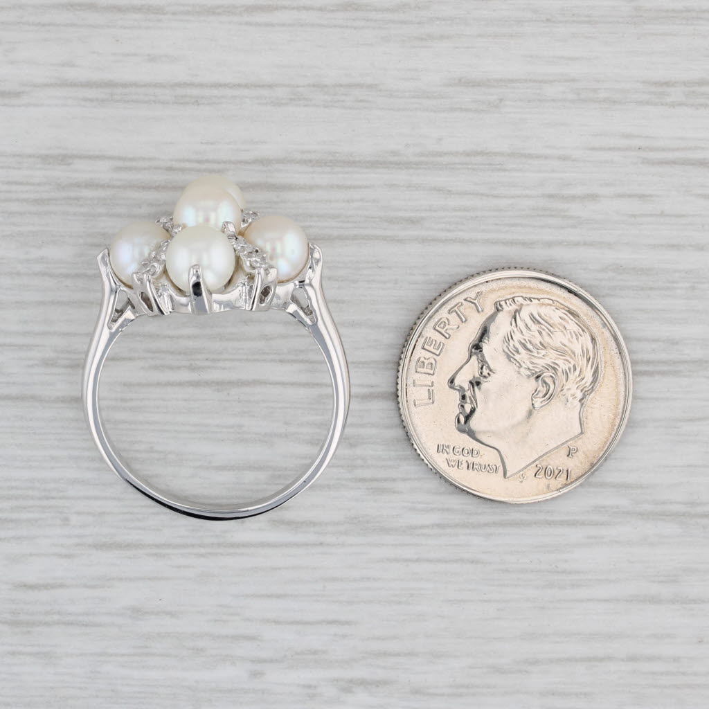 Gray Cultured Pearl Diamond Cluster Ring 14k White Gold Size 7.25