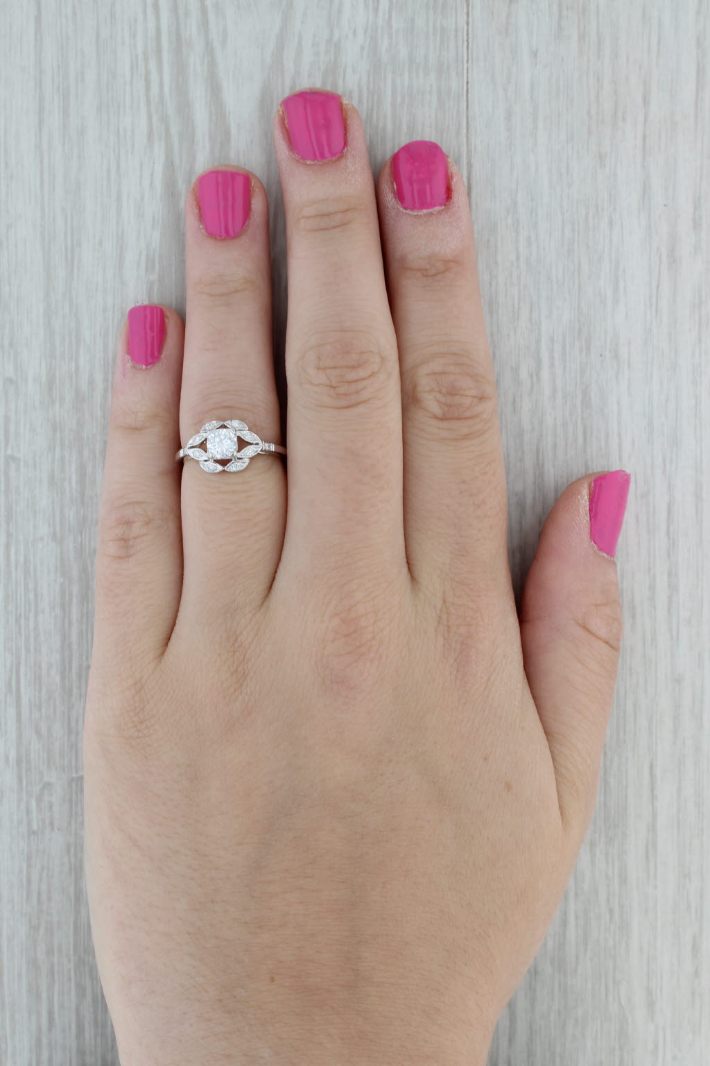 Dark Gray New Beverley K Semi Mount Ring 14k White Gold Size 6.75 Diamond Halo