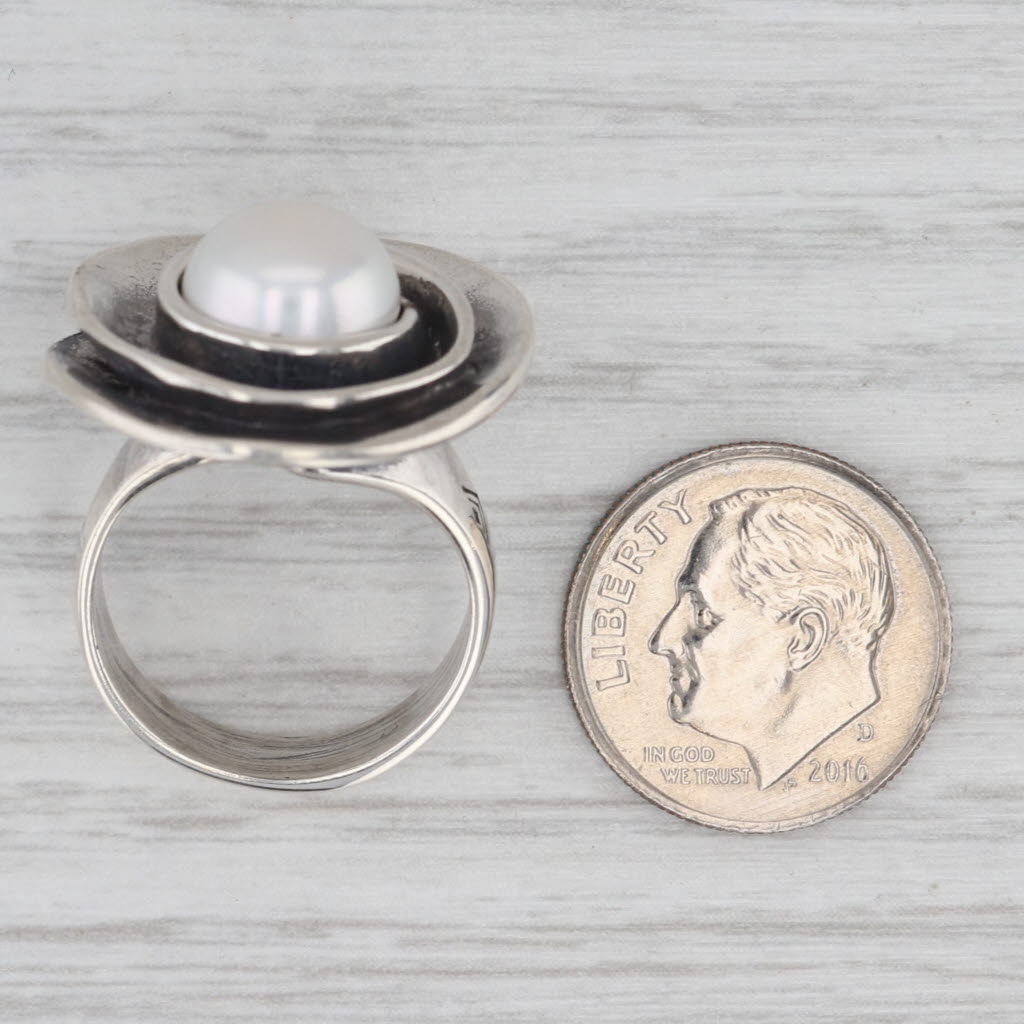Gray Silpada 8.5mm Cultured Pearl Swirl Ring Rose Lily R2121 Sterling Silver Size 6