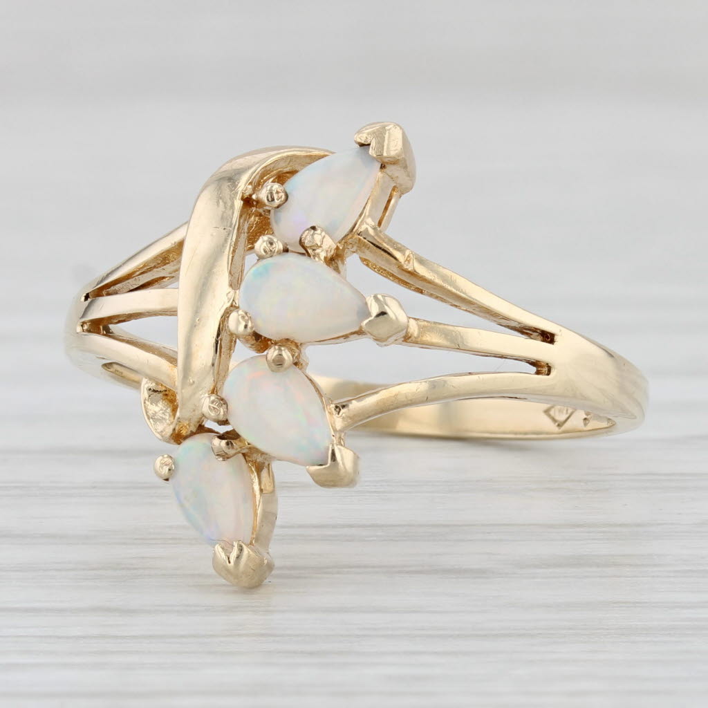 Light Gray Pear Opal Cluster Ring 10k Yellow Gold Size 9.25