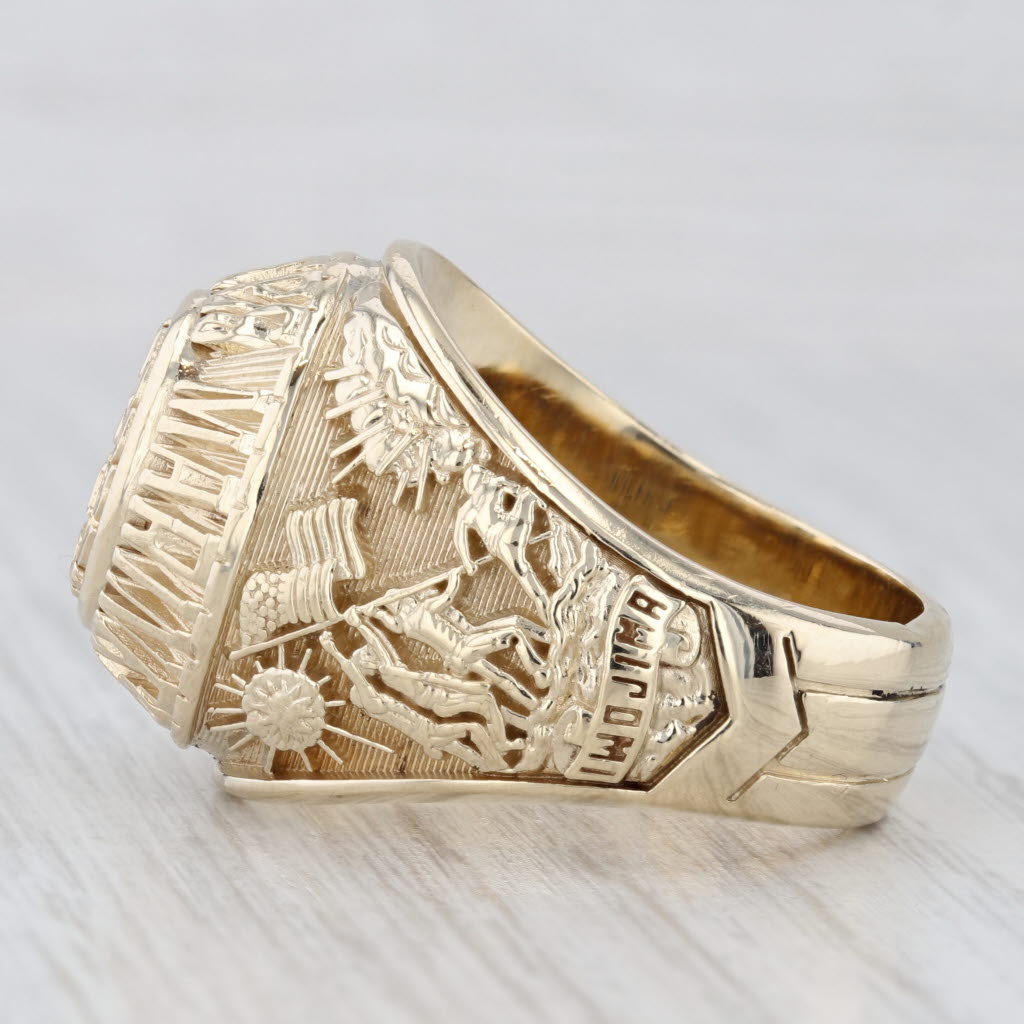 Light Gray United States Marine Corps USMC Iwojima Signet Ring 10k Yellow Gold Size 12
