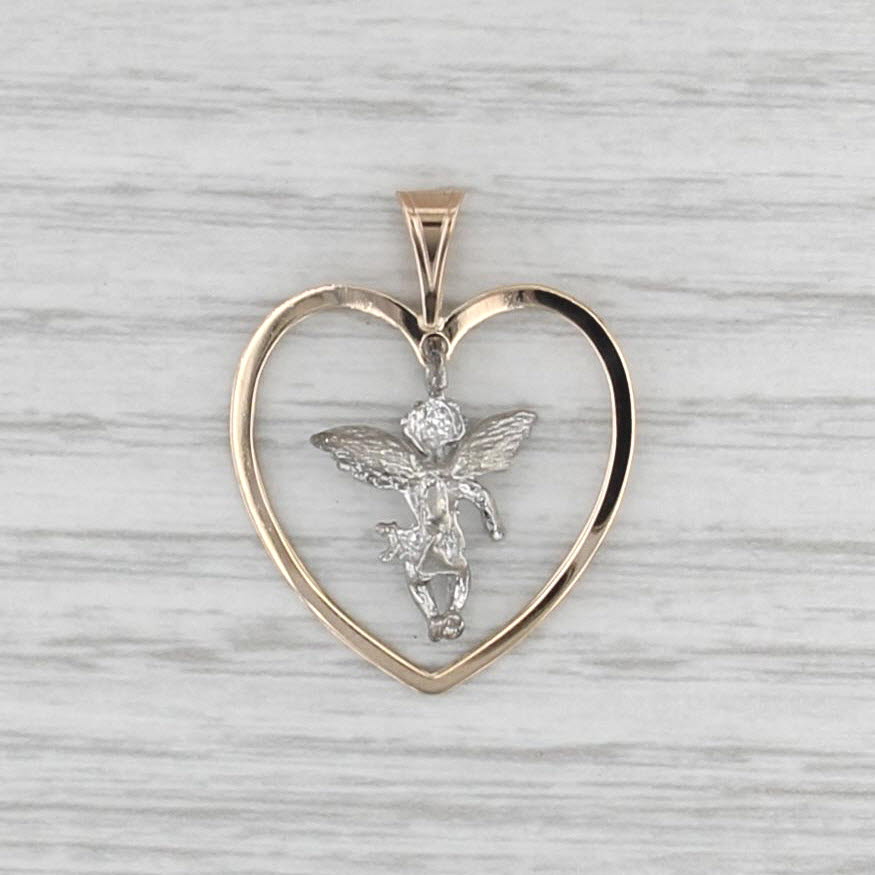 Open Heart Cherub Charm Pendant 14k Gold Nickle Guardian Angel