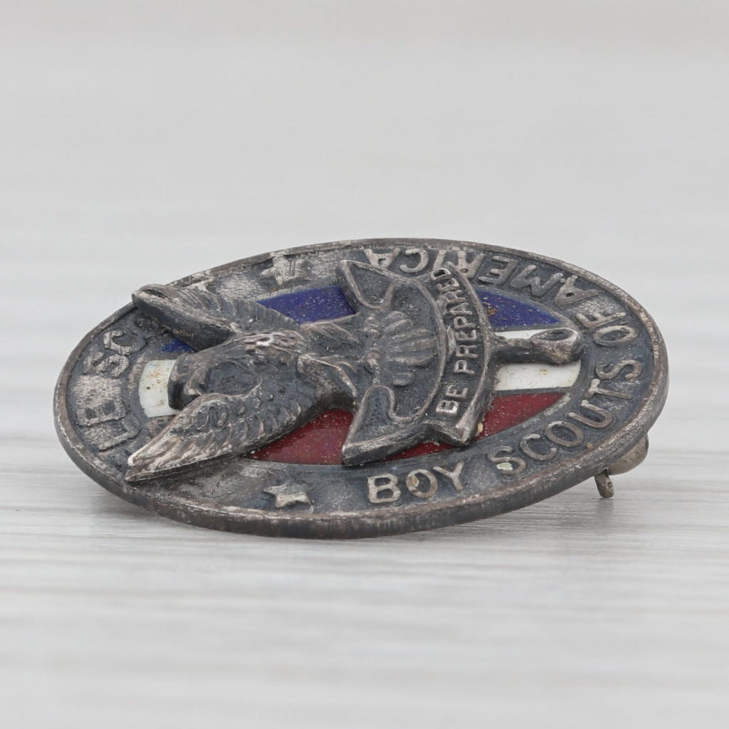Light Gray Vintage Boy Scouts of America Eagle Scout Pin Sterling Silver Enamel