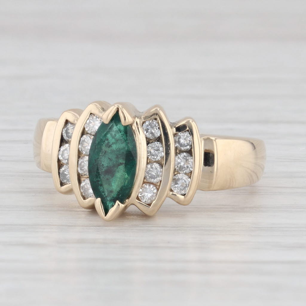 Light Gray 1.07ctw Marquise Emerald Diamond Ring 14k Yellow Gold Size 7.75