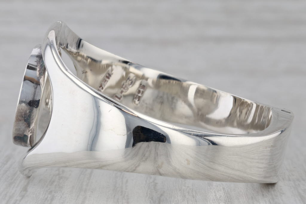Gray Vintage Blue Resin Hinged Bangle Bracelet Sterling Silver 6.75" Mexico
