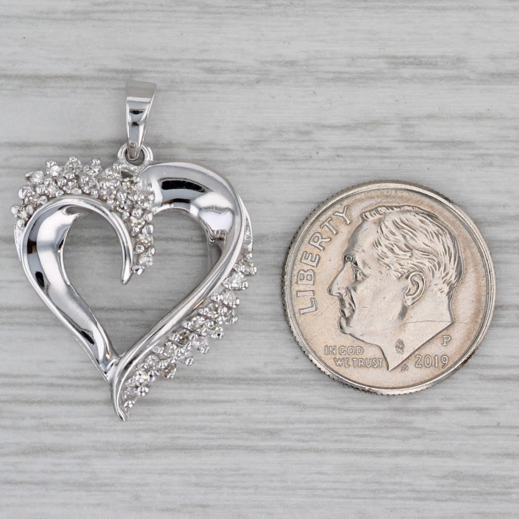 Gray 0.20ctw Diamond Open Heart Pendant 10k White Gold