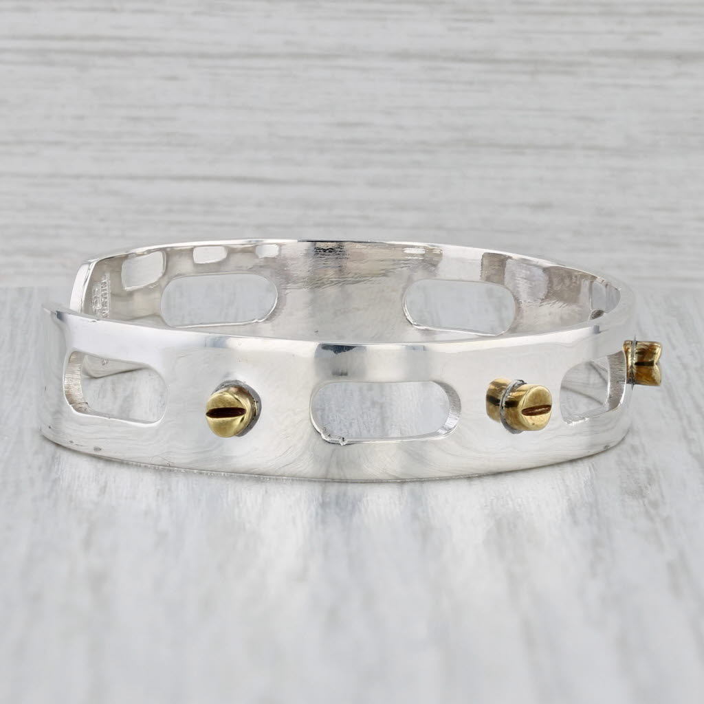 Gray Nail Head Openwork Cuff Bracelet Sterling Silver 7" 10.7mm