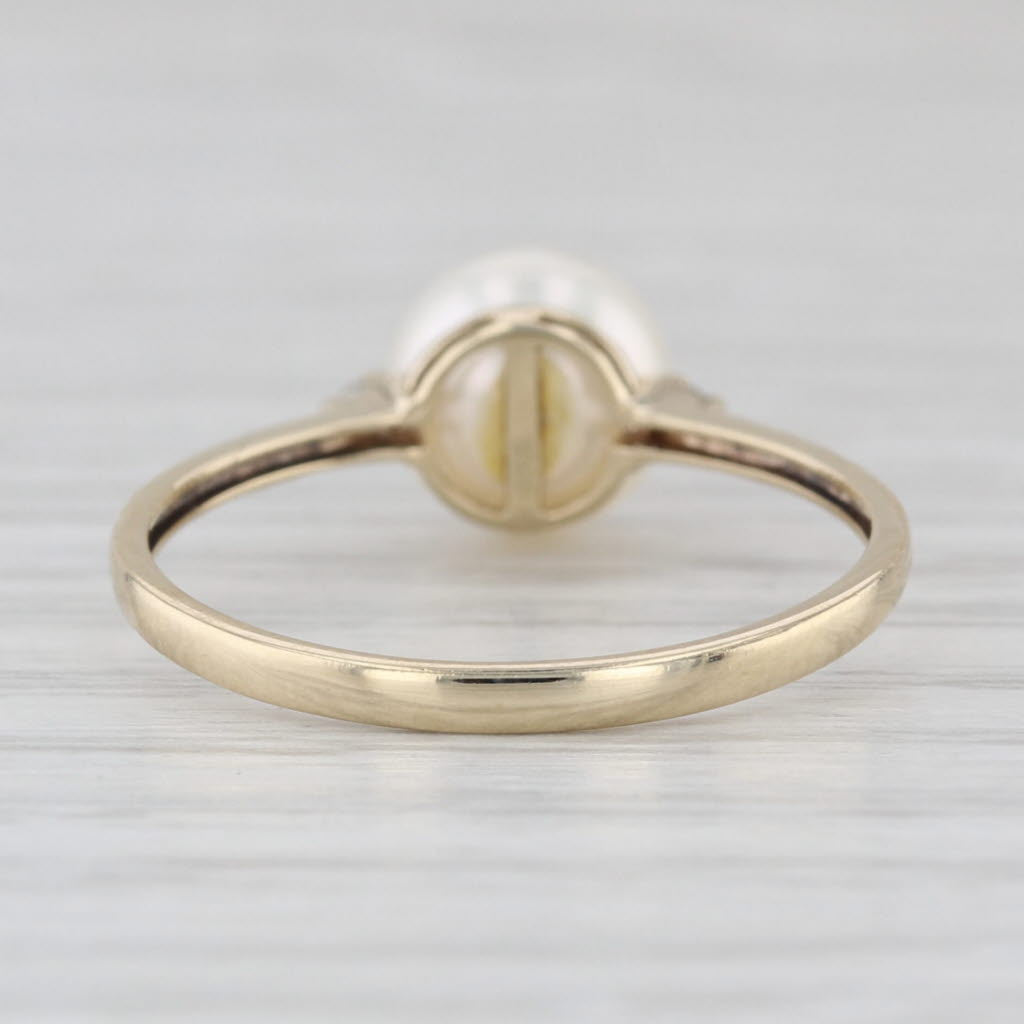 Cultured Pearl Solitaire Ring 10k Yellow Gold Size 7.25 Diamond Accent