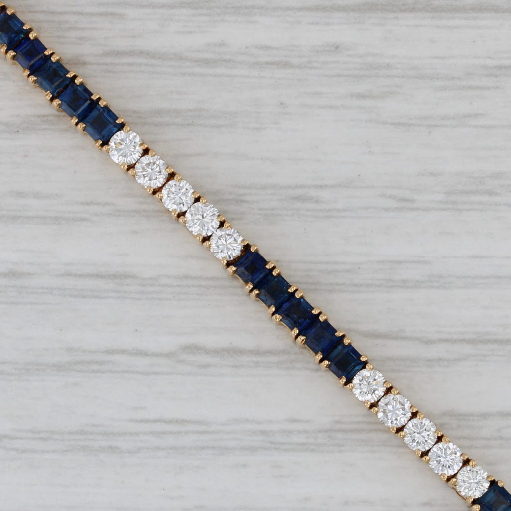 Gray 5.05ctw Blue Sapphire White Diamond Tennis Bracelet 18k Yellow Gold 6"