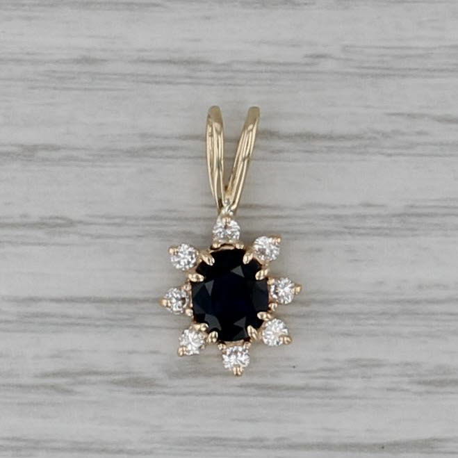 1.24ctw Blue Sapphire Diamond Halo Pendant 14k Yellow Gold