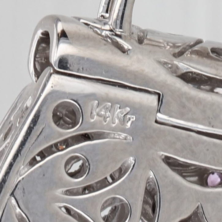 0.27ctw Diamond Pink Sapphire Purse Pendant 14k White Gold Hand Bag Charm Opens
