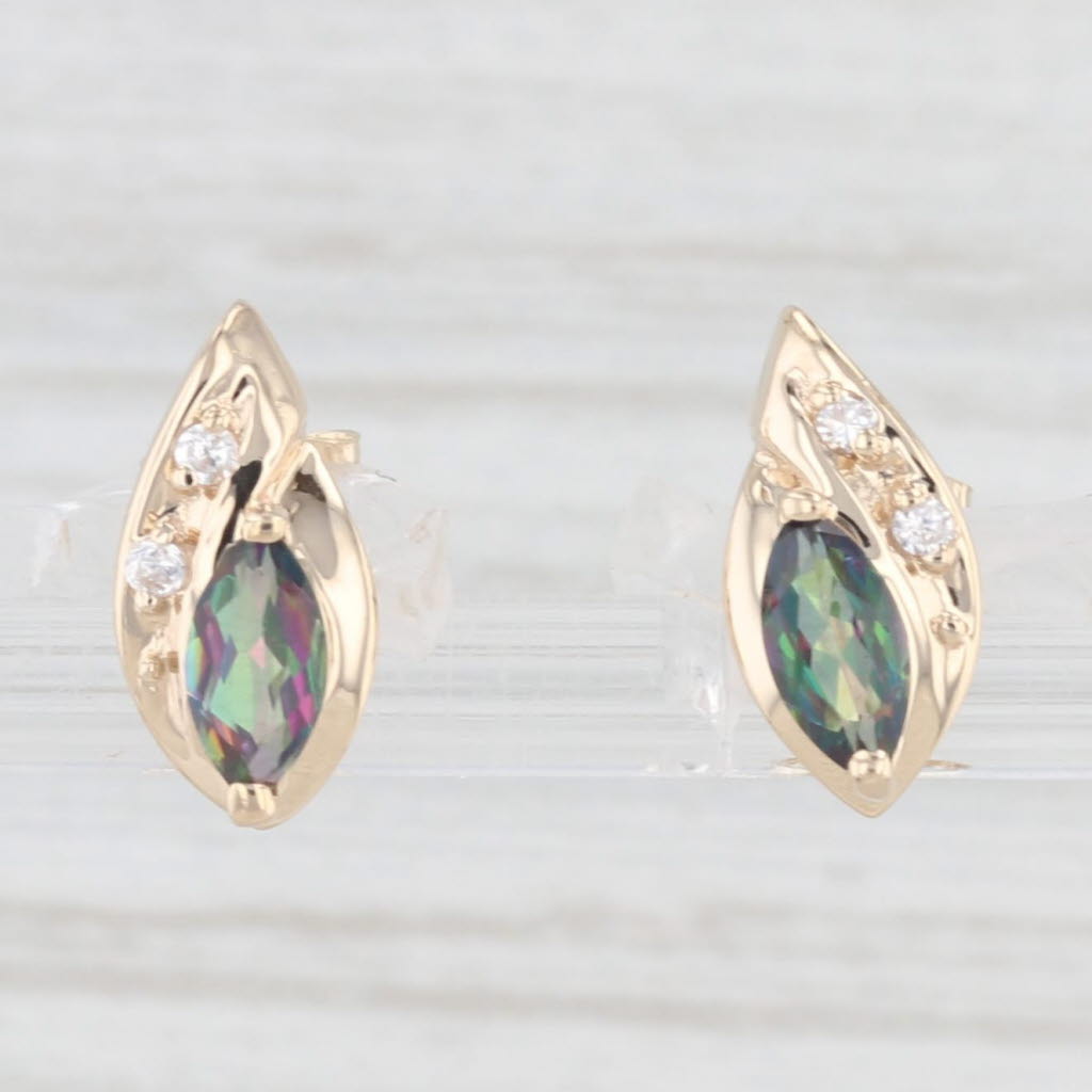 Light Gray 0.60ctw Mystic Topaz Stud Earrings 10k Yellow Gold Cubic Zirconias