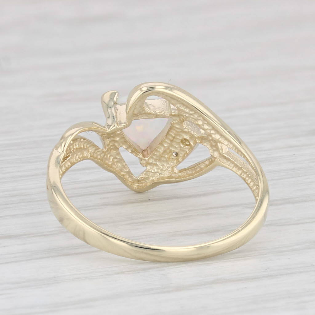 Light Gray Lab Created Opal Diamond Ring 10k Yellow Gold Size 7.25 Bypass