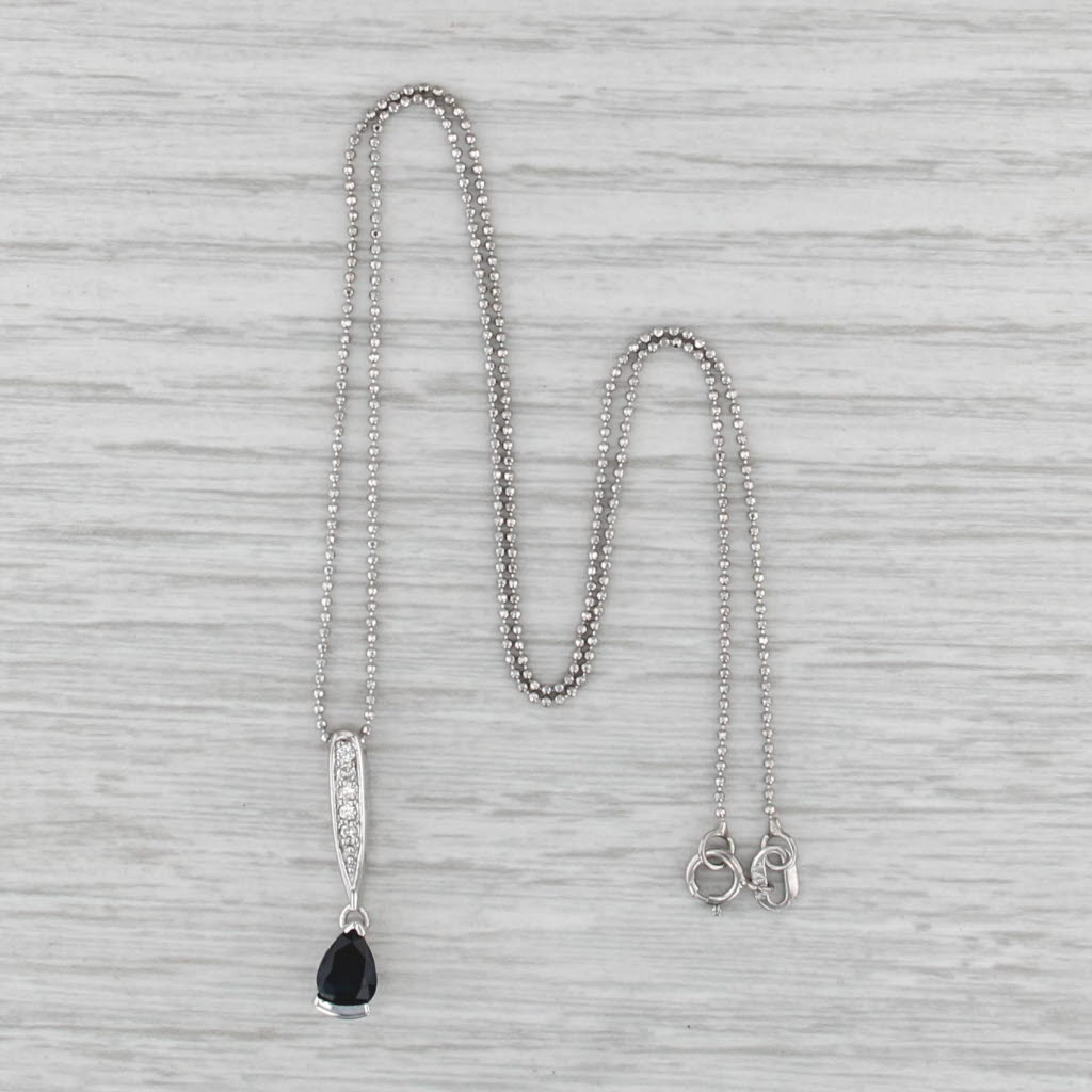 0.92ctw Blue Sapphire Diamond Teardrop Pendant Necklace 14k Gold Bead Chain