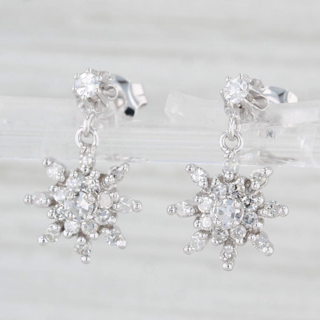 Light Gray 0.58ctw Diamond Snowflake Flower Dangle 14k White Gold