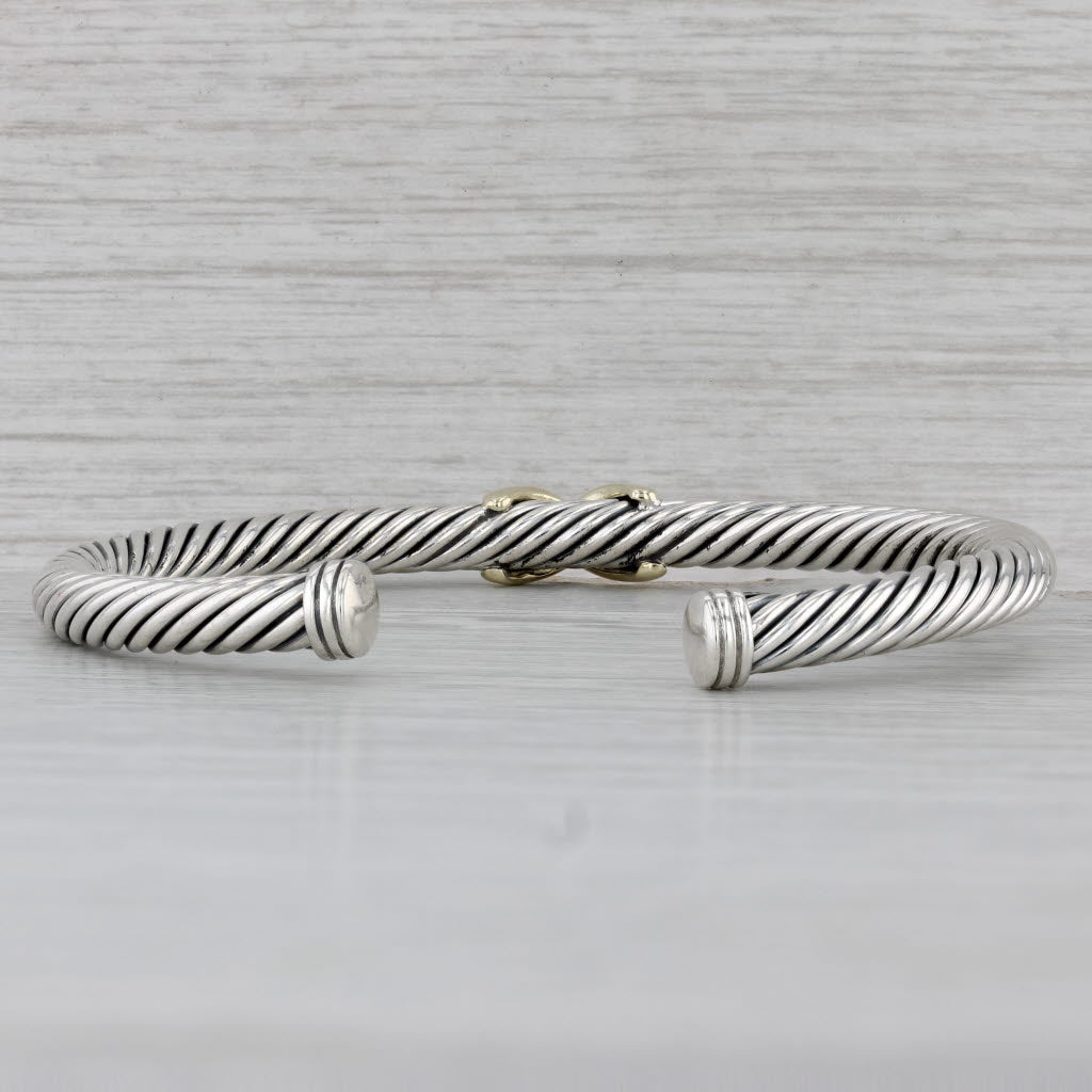 Gray David Yurman X Classic Cable Cuff Bracelet Sterling Silver 14k Gold 7" Large
