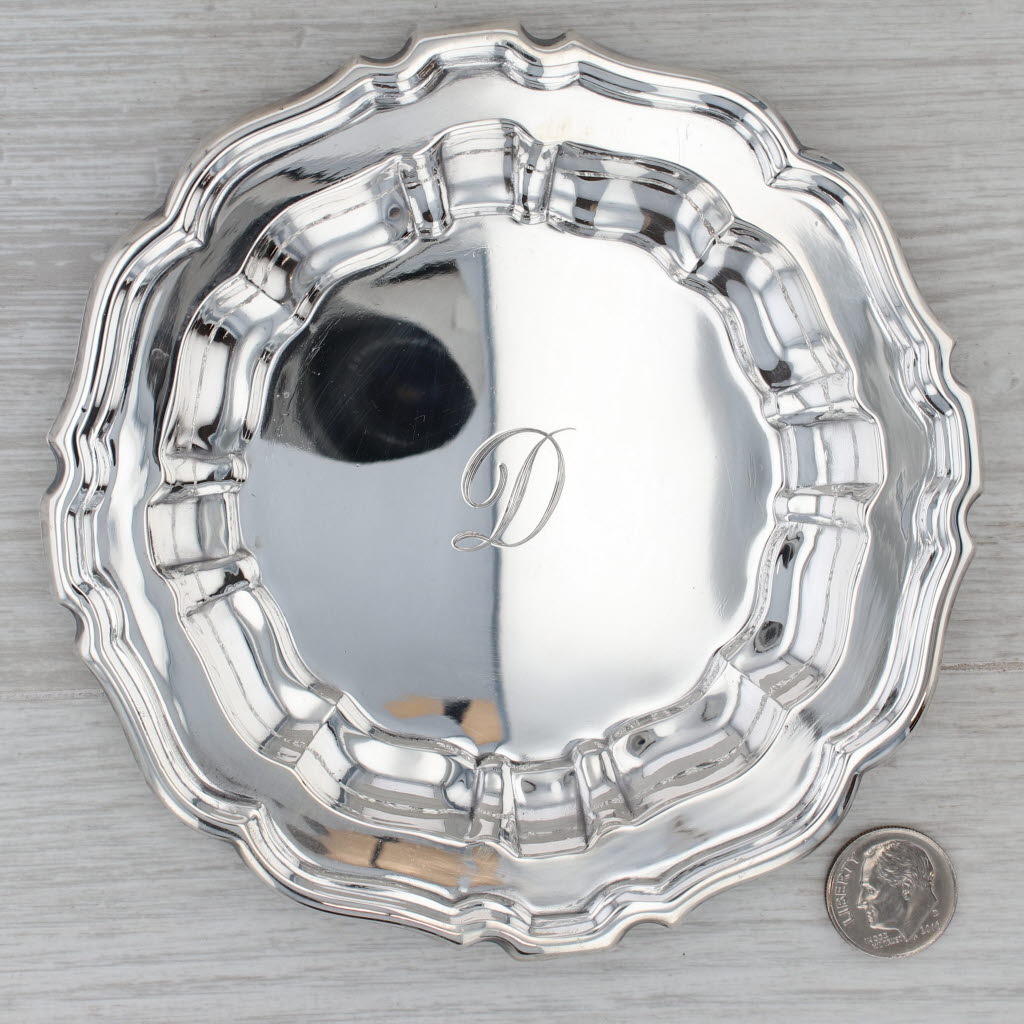 Gray Small Tiffany Plate Sterling Silver Engraved Initial "D" Scalloped Border 5"