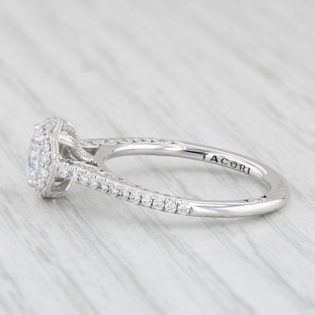 Light Gray New Tacori Semi Mount Diamond Halo Engagement Ring 18k White Gold Certificate