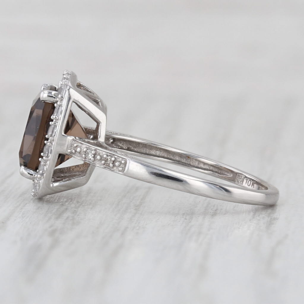 3.30ct Smoky Quartz White Topaz Halo Ring 10k White Gold Size 7