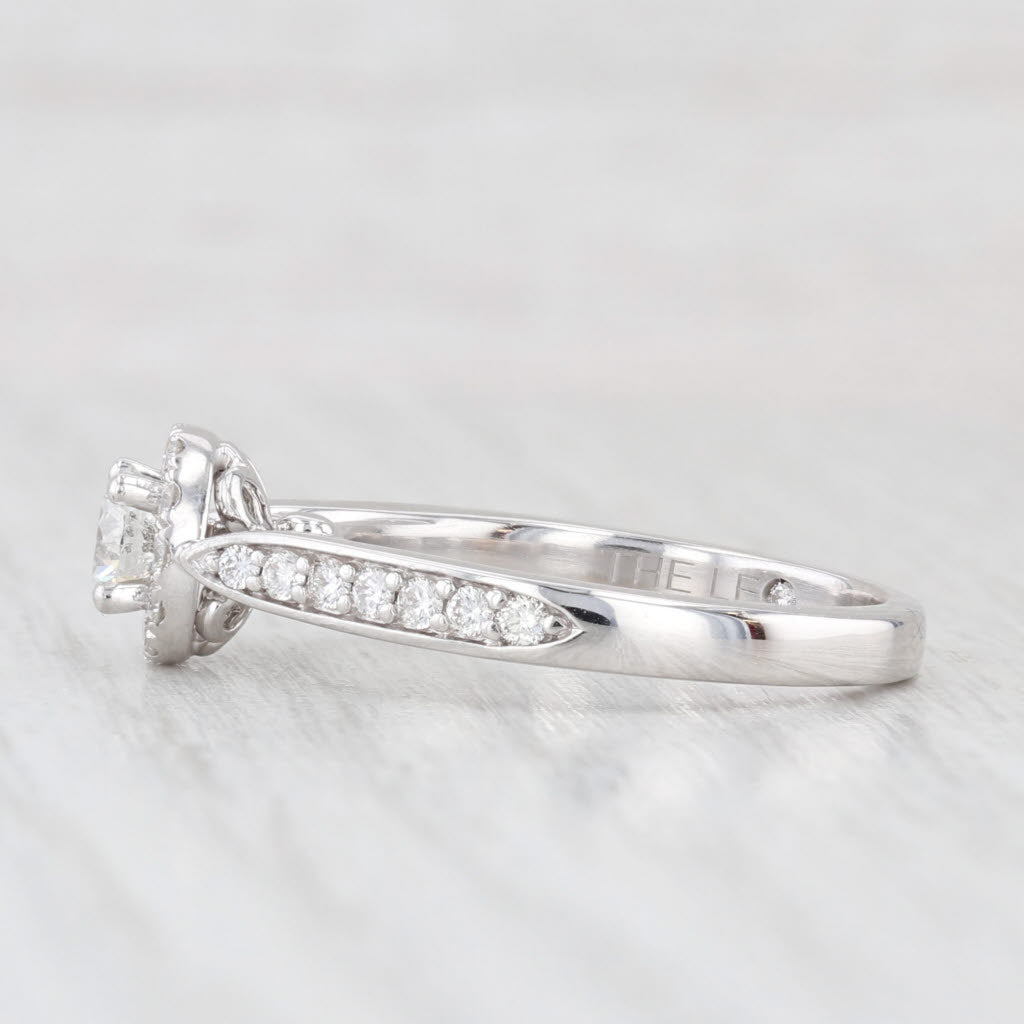 Light Gray Leo 0.81ctw Diamond Halo Engagement Ring 14k White Gold Size 7.25 GSI COA