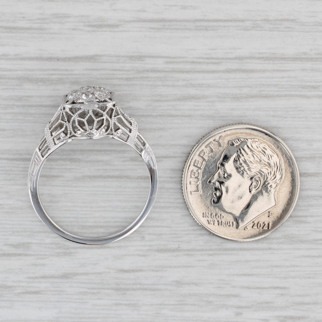 Gray Art Deco 0.25ctw Diamond Solitaire Ring 18k White Gold Filigree Sz 6 Engagement