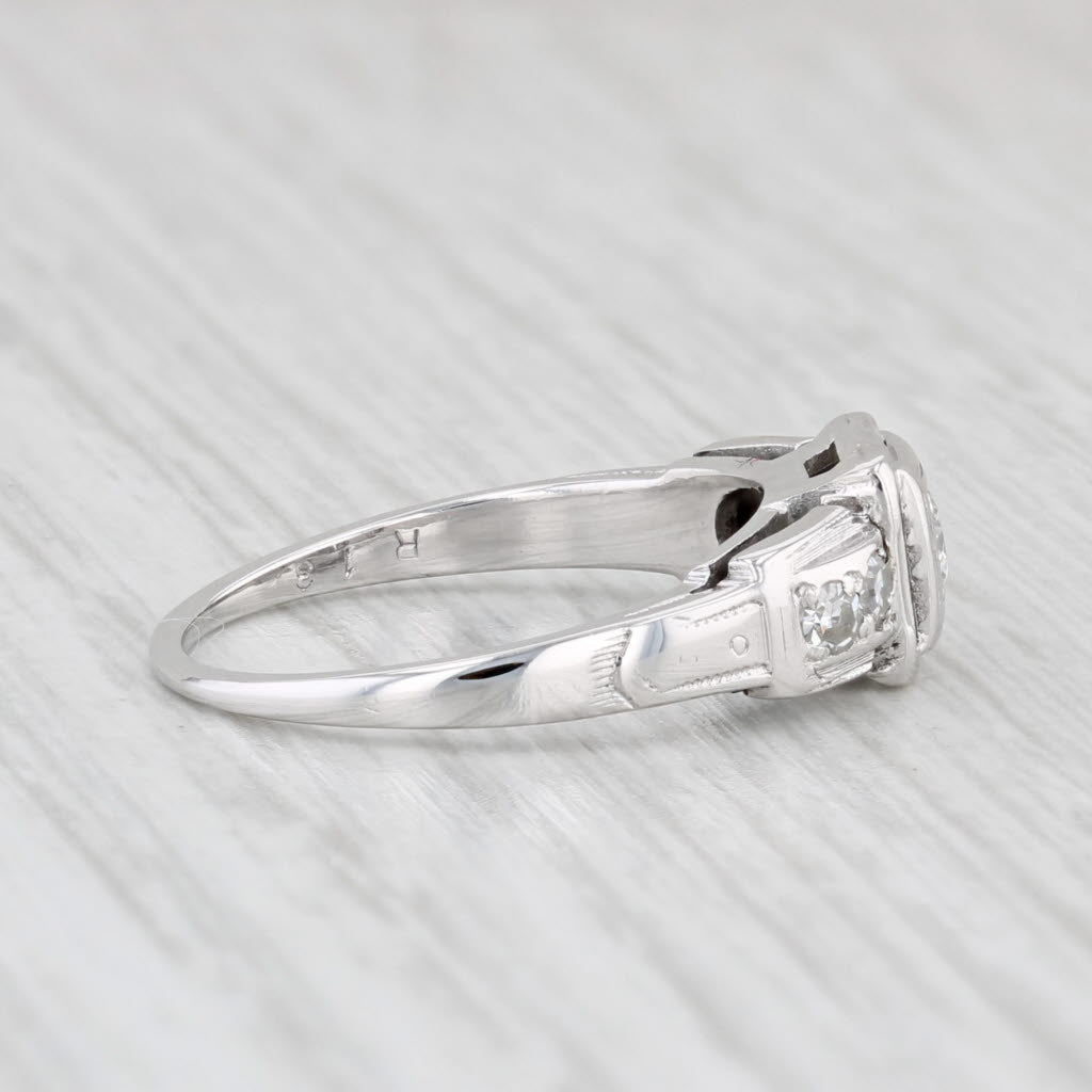 Light Gray 0.18ctw Diamond Engagement Ring 18k White Gold Size 5 Vintage