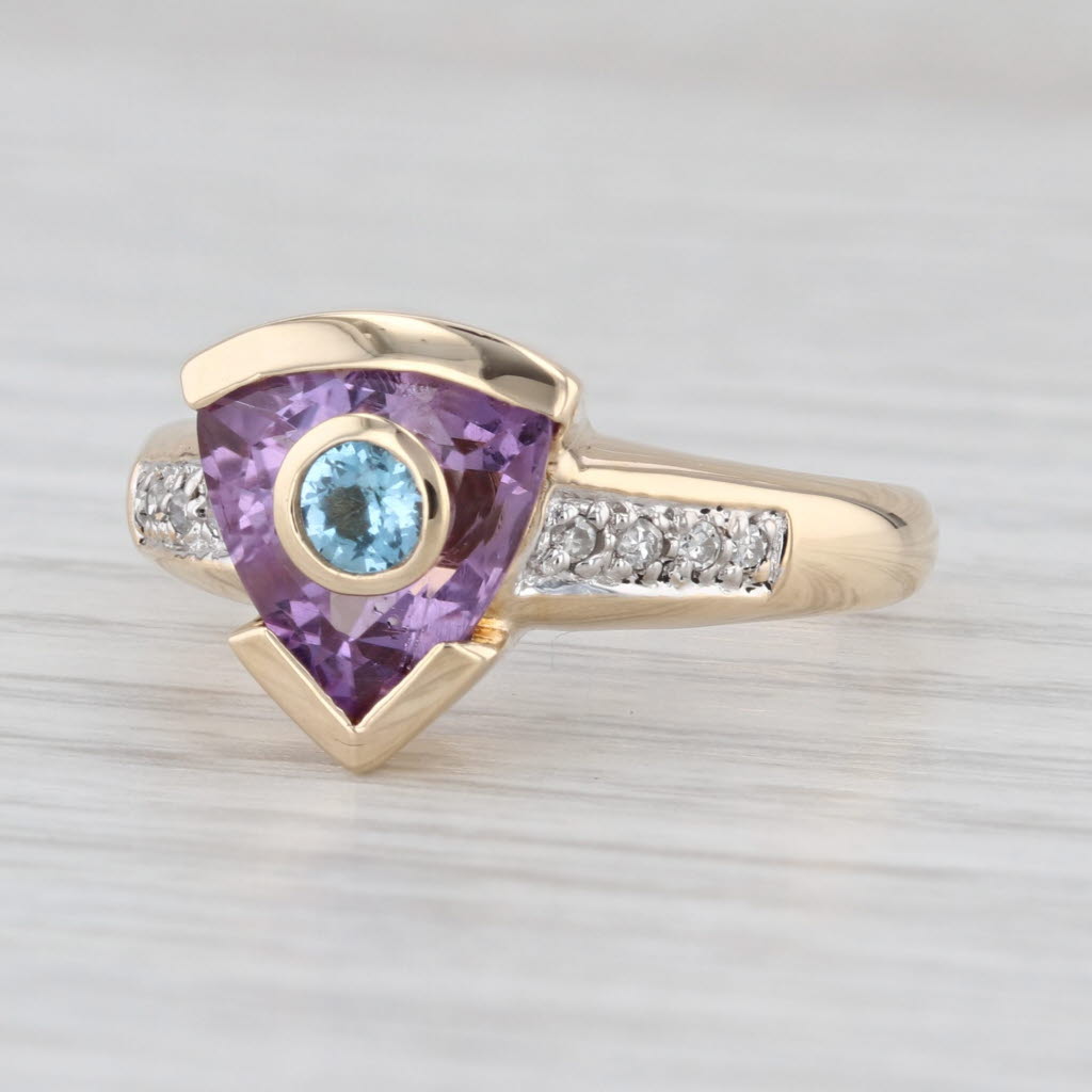 0.26ctw Unique Amethyst Topaz Diamond Ring 10k Yellow Gold Size 9