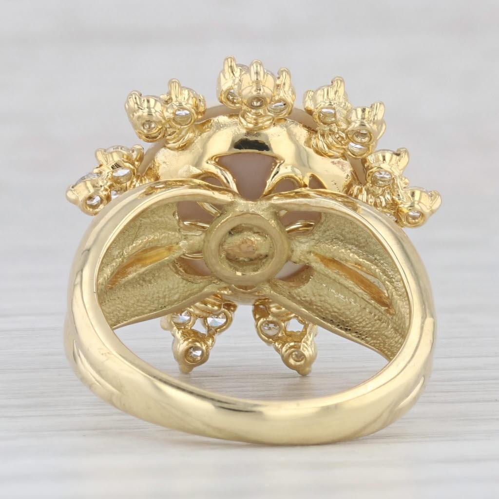 Light Gray Kurt Wayne Mabe Pearl Diamond Halo Flower Cocktail Ring 18k Yellow Gold Sz 7.75