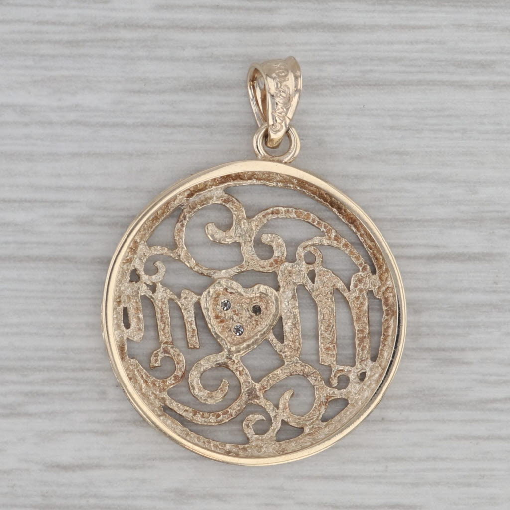 Gray Diamond MOM Heart Openwork Pendant 10k Yellow Gold Gift Michael Anthony