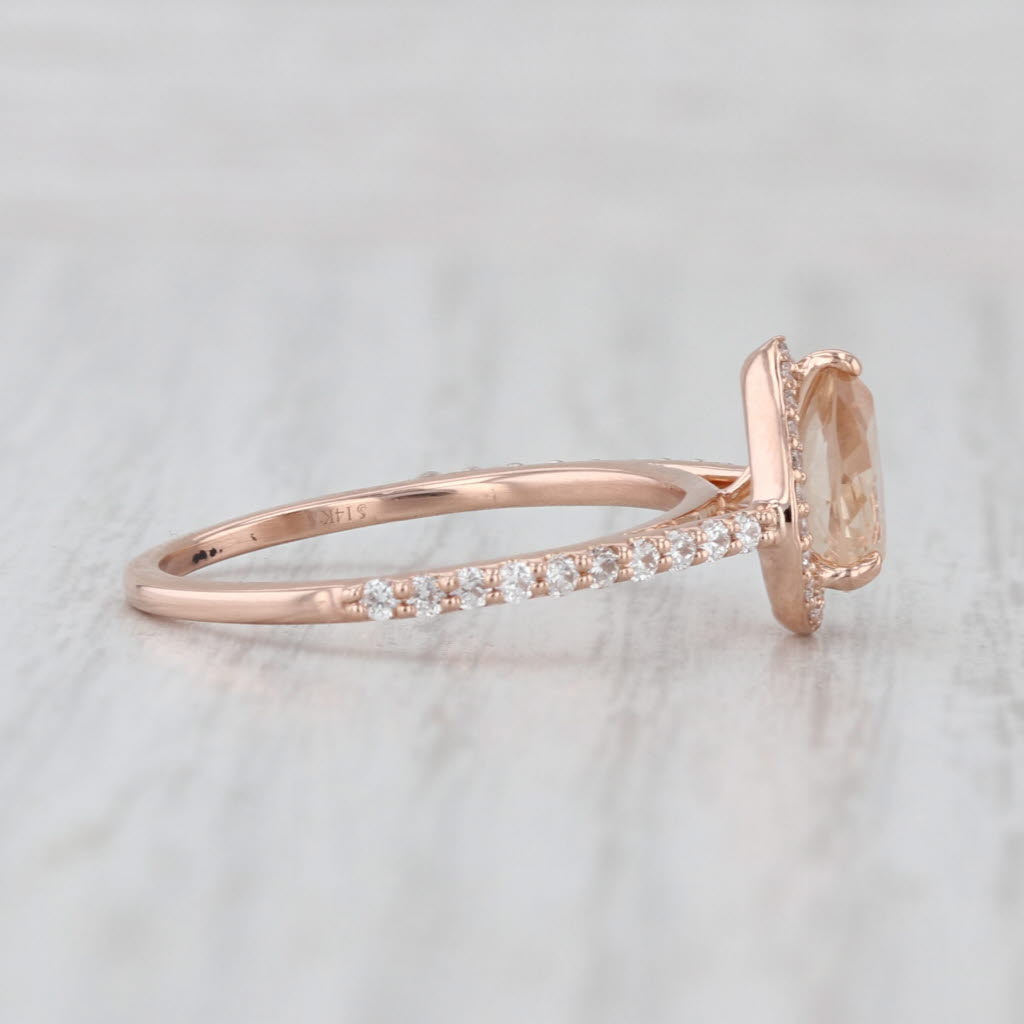 1.16ctw Pear Peach Topaz Diamond Halo Ring 14k Rose Gold Engagement Size 7.25