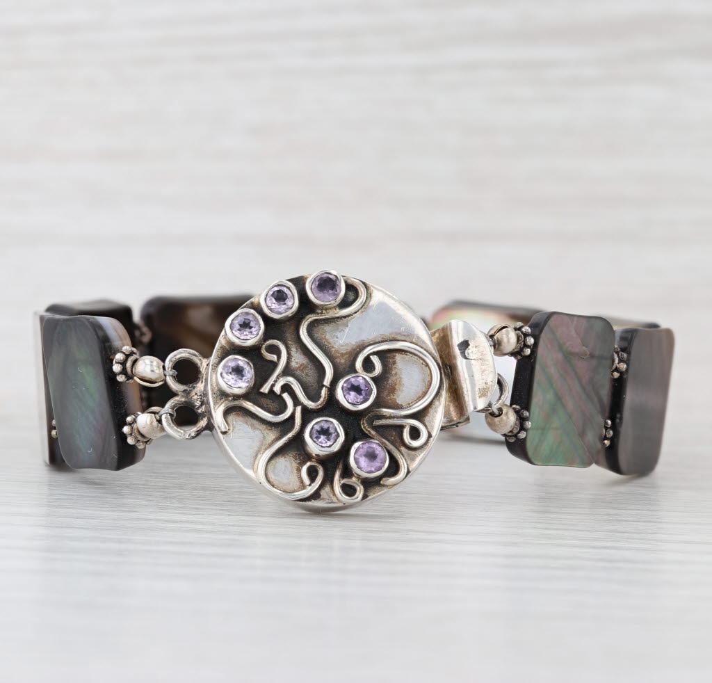 Mother of Pearl 0.65ctw Amethyst Sterling Silver 7" Statement