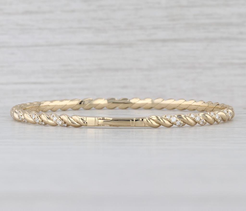 New 0.75ctw Diamond Scalloped Flexible Bangle Bracelet 6.75" 14k Yellow Gold