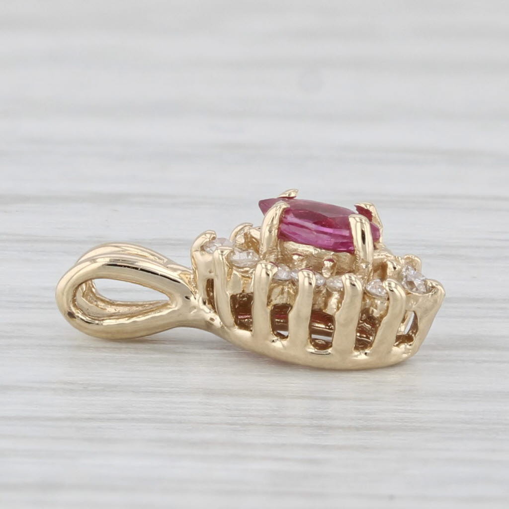 Light Gray Small 0.22ctw Ruby Diamond Halo Pendant 14k Yellow Gold