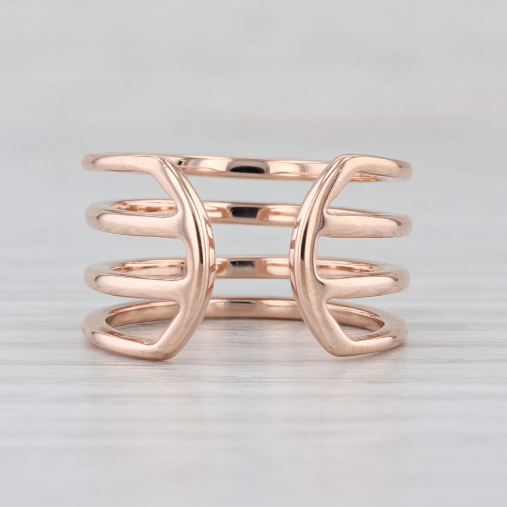 Diamond Stacked Multiband Ring 14k Rose Gold Adjustable Size 5.5