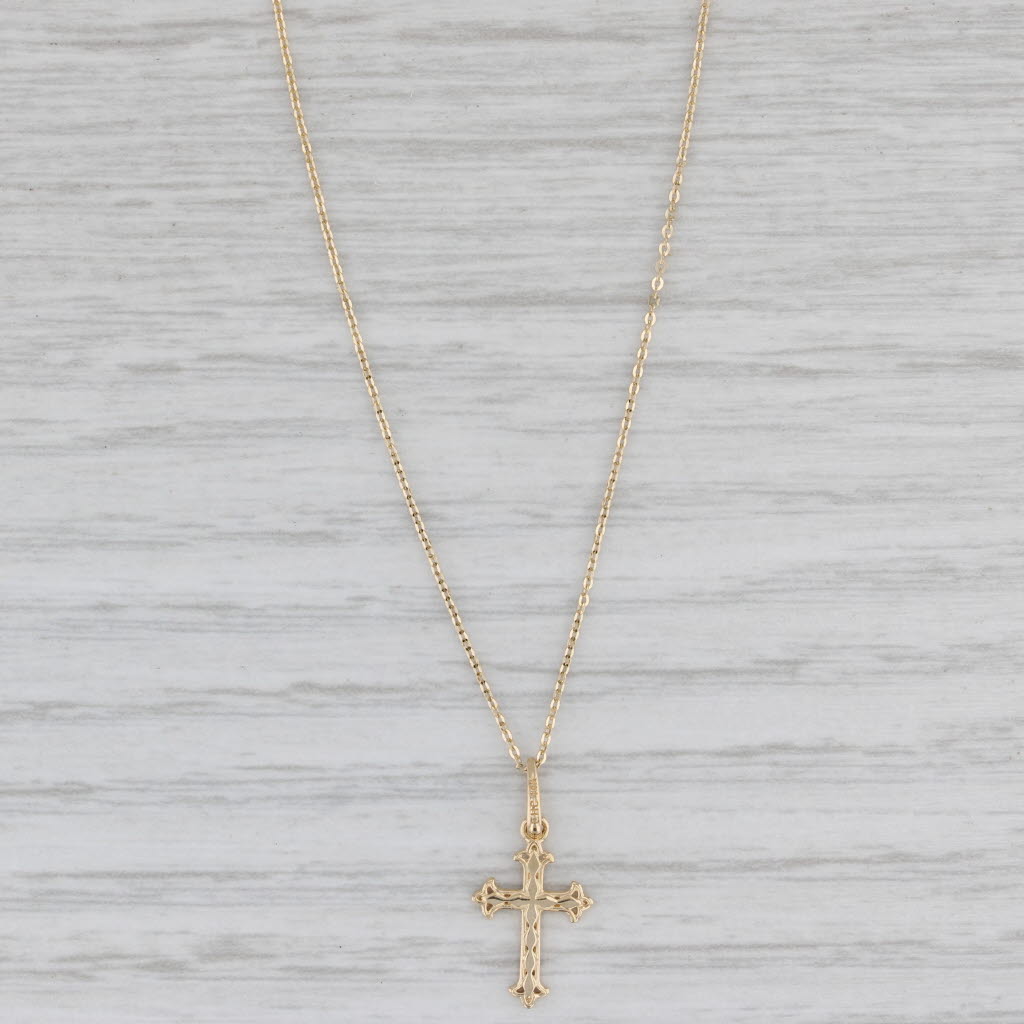 Gray Small Ornate Cross Pendant Necklace 14k Yellow Gold 15.75"-17.75" Cable Chain