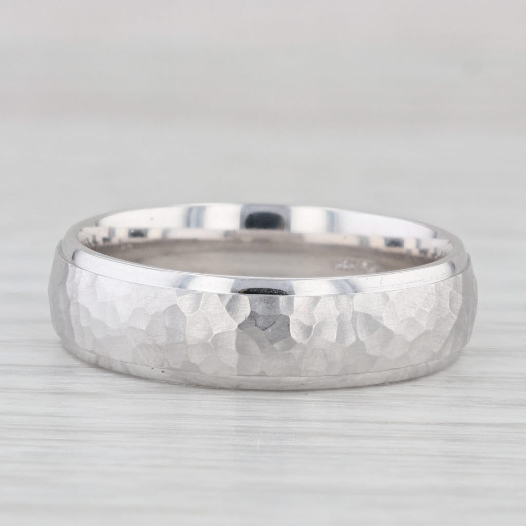 Light Gray Hammered Finish Men's Wedding Band 14k White Gold Size 10 Ring