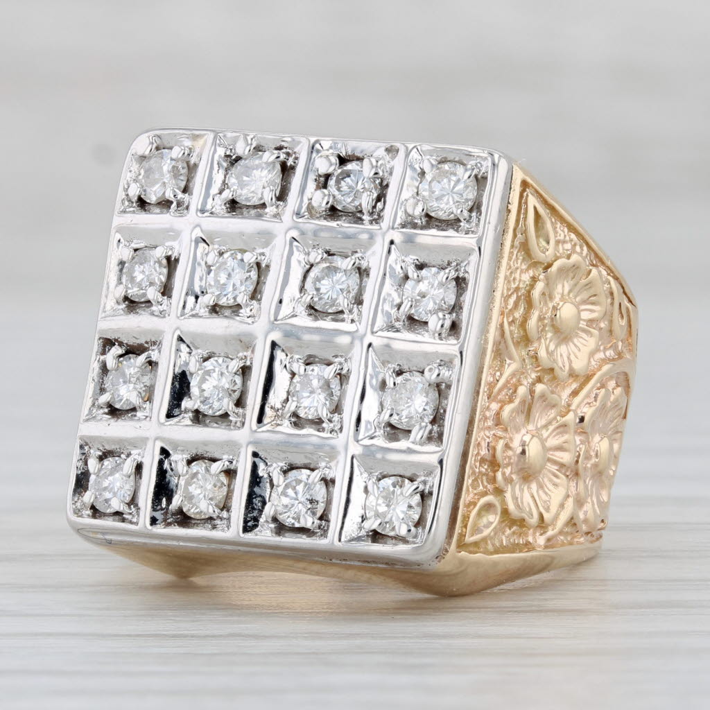 Light Gray 0.72ctw Diamond Ring 14k Gold Floral Cocktail Size 6