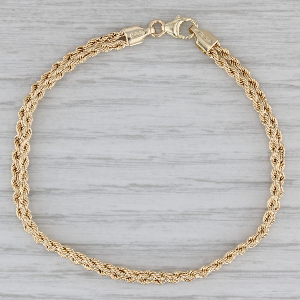 Gray New Woven Rope Chain Bracelet 14k Yellow Gold 6.75" 4.3mm