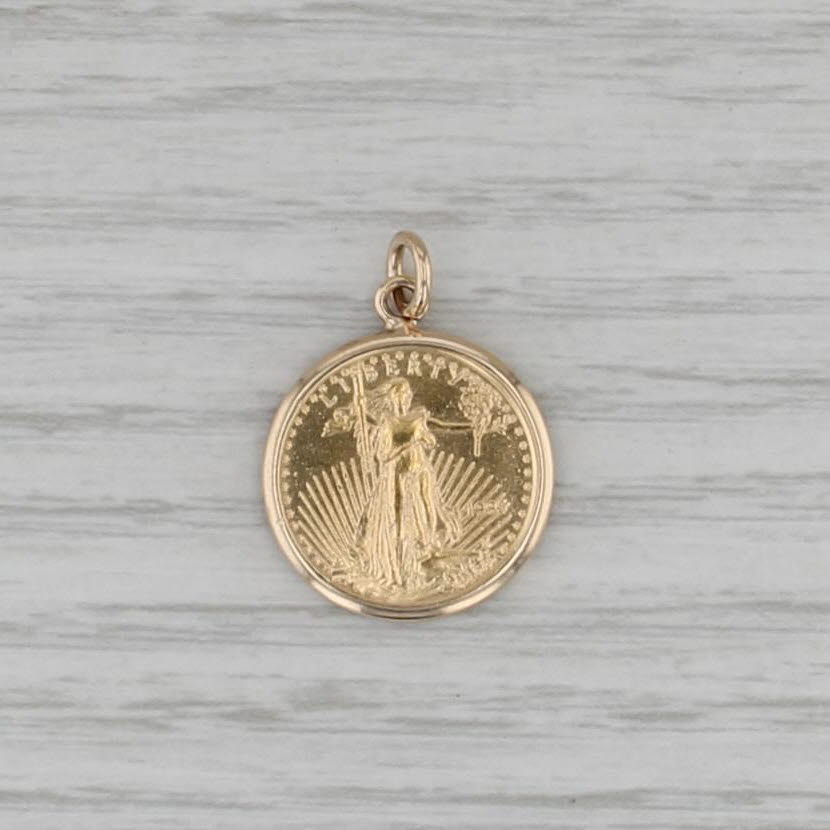 1995 1/10 American Eagle Coin Pendant 14k Bezel 22k AGE $5 Walking Liberty Charm
